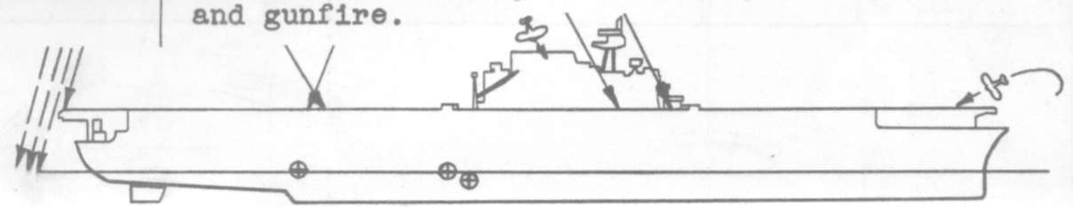 Diagram of HORNET (CV8) depicting damaged areas