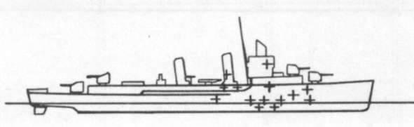 Diagram of DUNCAN (DD485) depicting damaged areas