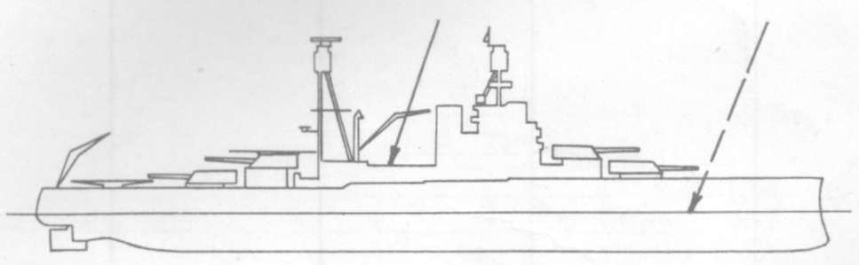 Diagram of PENNSYLVANIA (BB38) depicting damaged areas