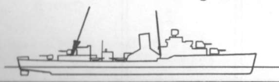 Diagram of MUGFORD (DD389) depicting damaged areas