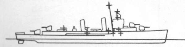 Diagram of AARON WARD (DD483) depicting damaged areas