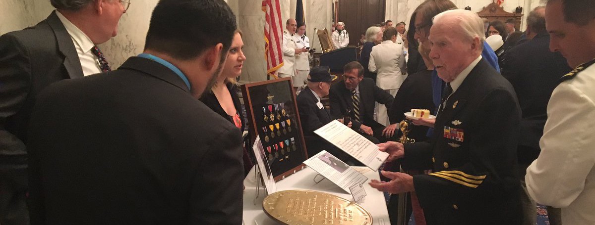 Battle of Midway Survivor talks to NHHC Staff at 75th Anniversary Ceremony